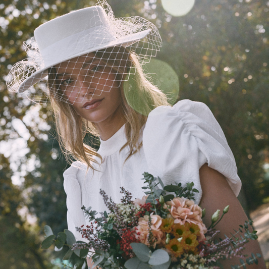 Sombrero pork pie novia con velo
