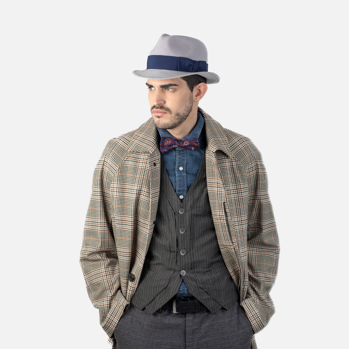 Sombrero trilby para hombre gris perla