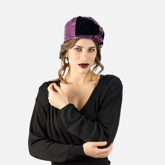 Turbante en piel y terciopelo Midnight