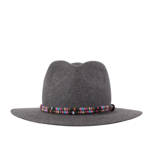 Sombrero fedora gris cinta étnica para mujer