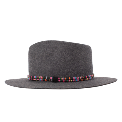 Sombrero fedora gris cinta étnica para mujer