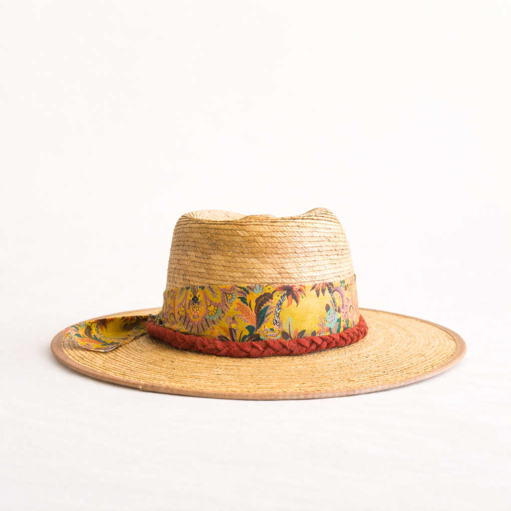 Sombrero de palma sahuayo y cinta estampada