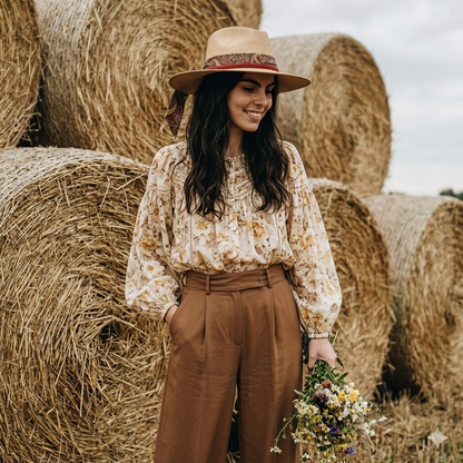 Sombrero de palma sahuayo y cinta estampada en tonos azul y rojo