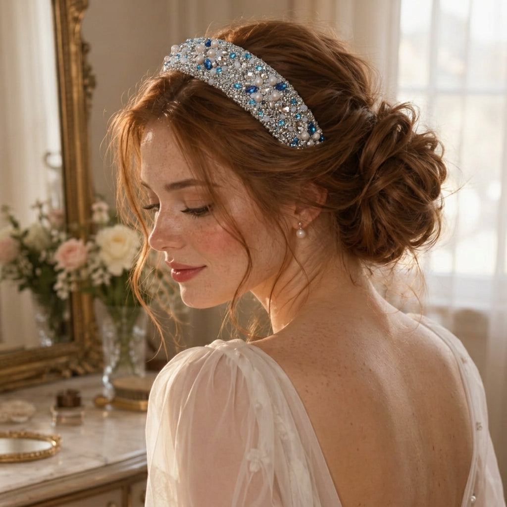 Diadema de novia bordada a mano